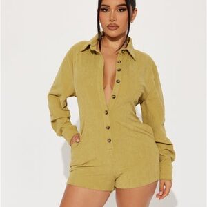 NEW Fashion Nova Feel The Passion Chartreuse Corduroy Romper